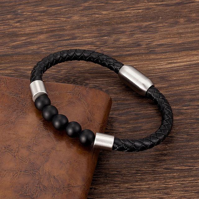 

Бусины Мужской Браслет Натуральный Камень Многослойная Кожа Панк Ювелирные Изделия Нержавеющая Сталь Магнитная Застежка Браслеты Подарки Для Мужчин Оптовая 21cm серебряный