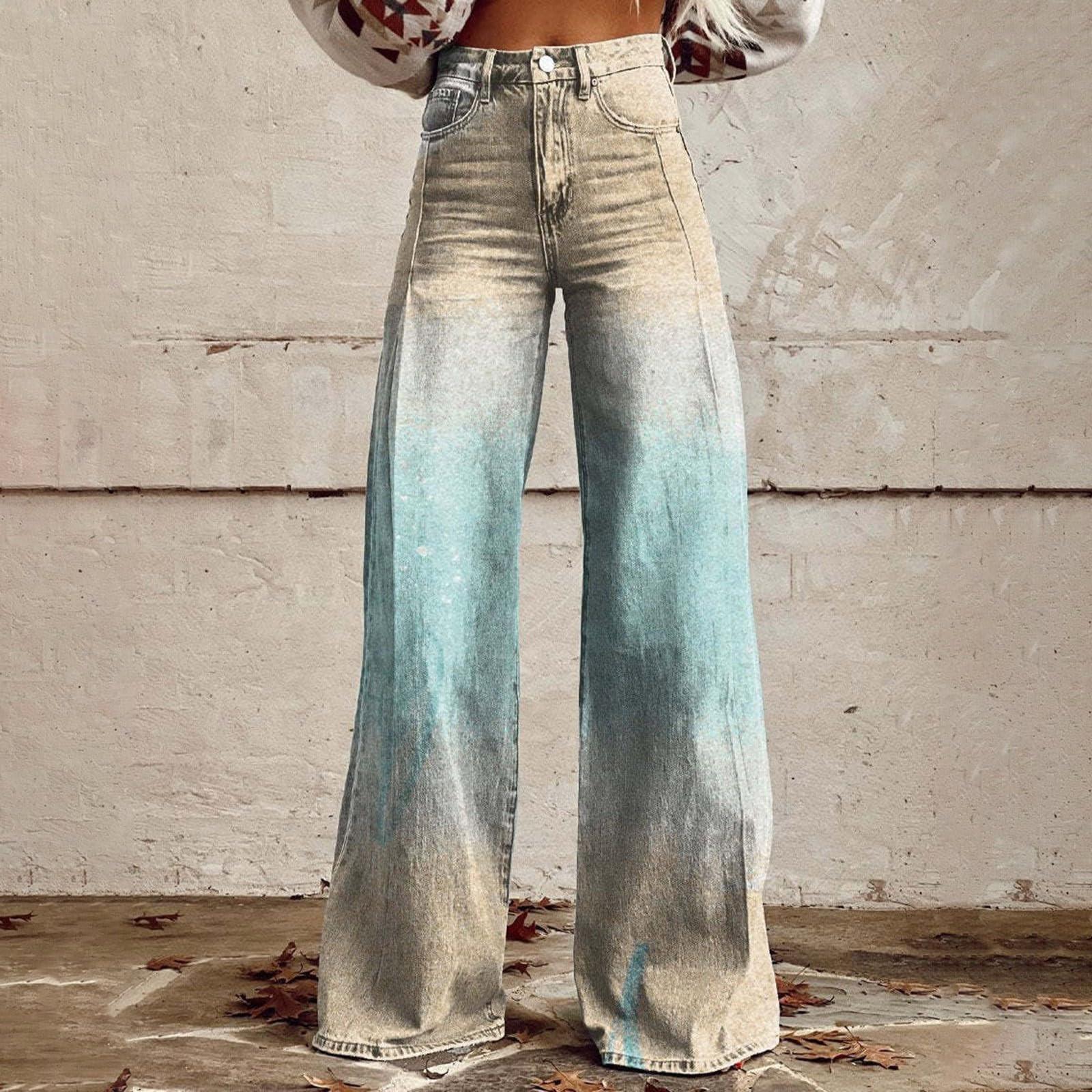 

Широкие расклешенные джинсы для женщин с карманами, мешковатые брюки с винтажным цветочным принтом и высокой талией, свободные брюки M