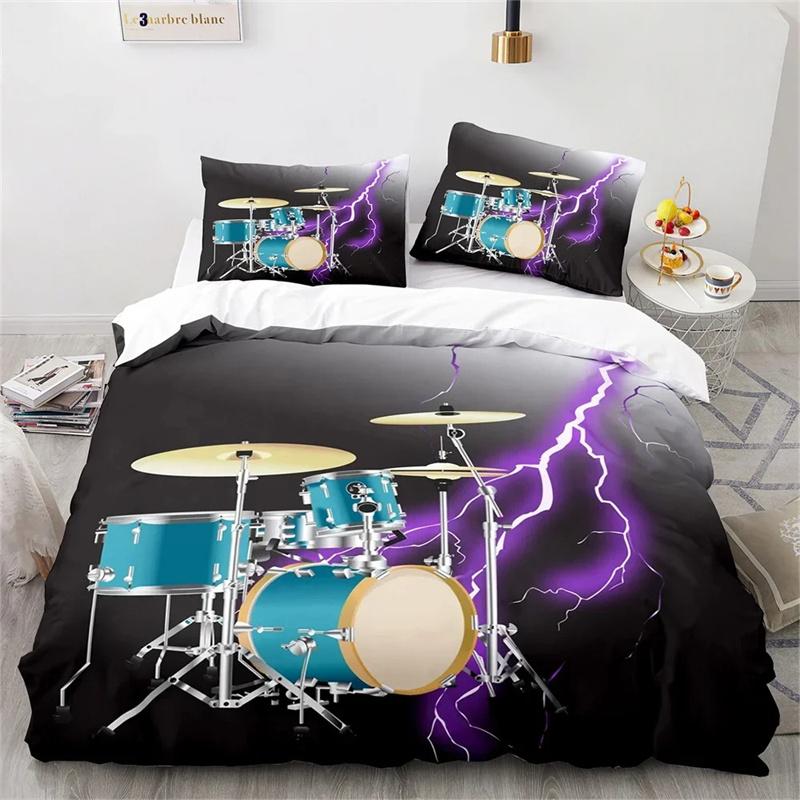 Drum Kit King Queen Duvet Cover Rock Musical Style Bedding Set for Kids Teens Adults Hip Hop Grunge 2/3pcs Polyester Quilt Cover