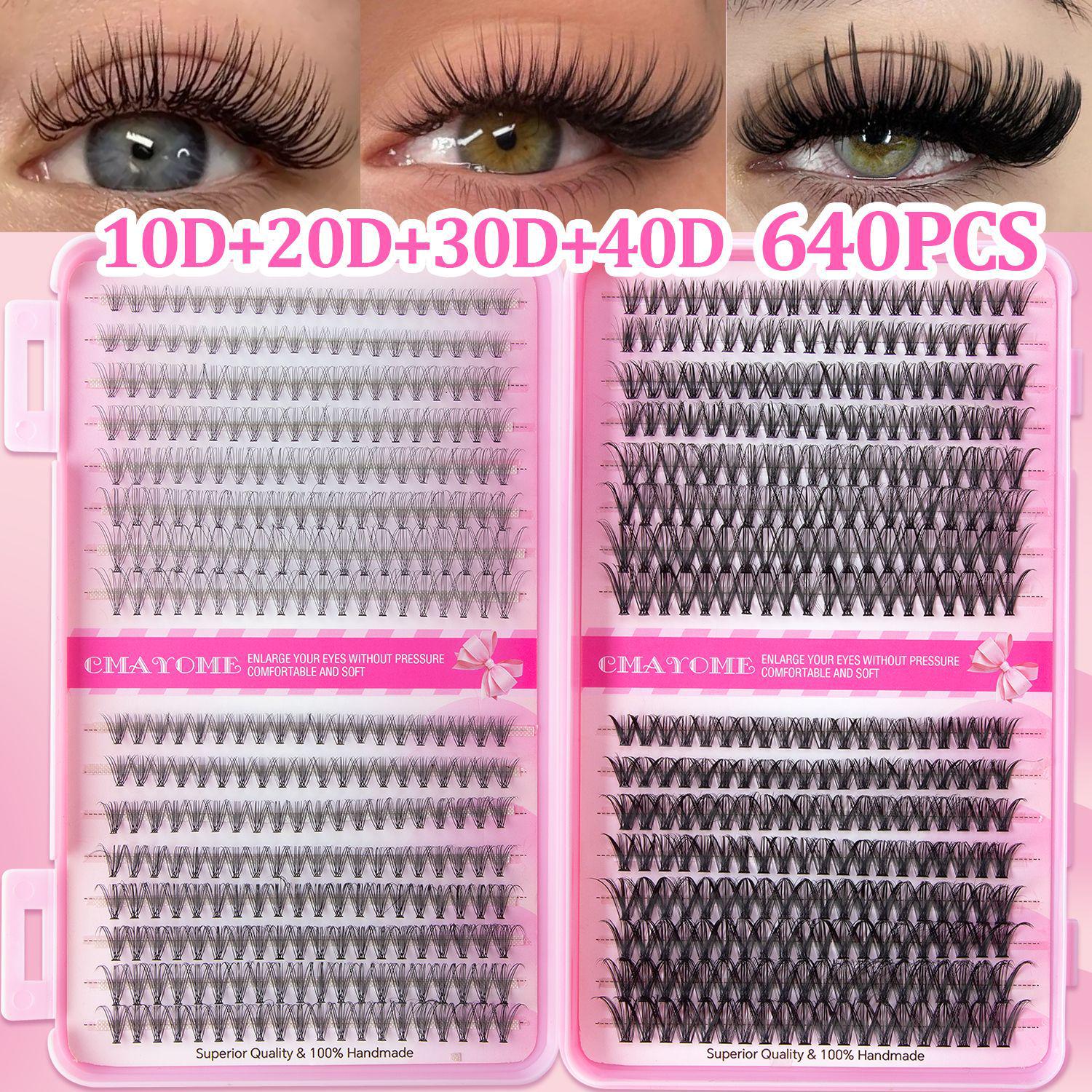 European & American D Curl Individual False Eyelashes: 640 Clusters, 10-16mm, Natural Dense DIY Lashes