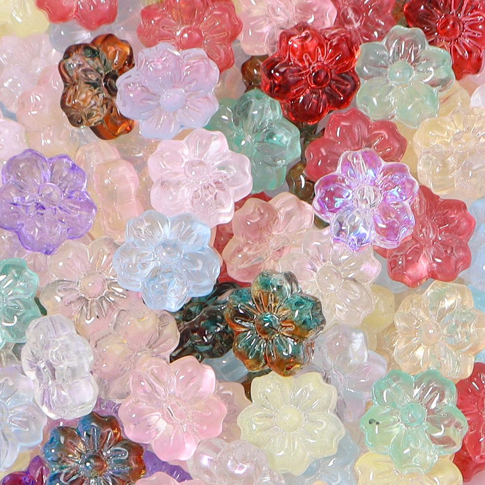 30pcs/lot 14mm Cherry Blossom Glass Beads Colorful Flower Lampwork Beads Loose Spacer Beads For Jewelry Making DIY Accessories