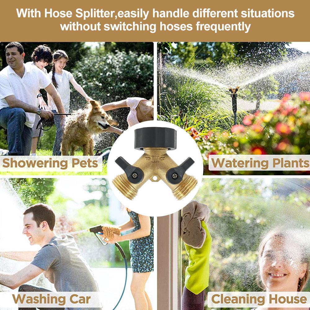 New Hose Splitter Brass 2 Way Garden Hose Connector 3/4 Thread Y Shape Hose Spigot Adapter Water Hose Splitter for Outdoor Farm