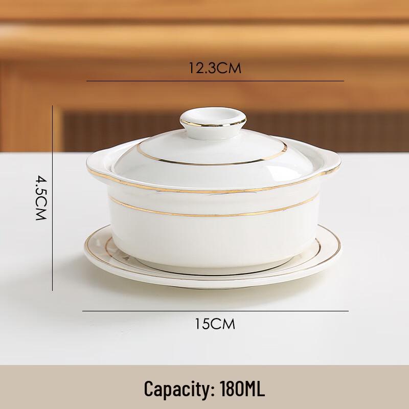 

Elegant Ceramic Bird s Nest Stew Pot with Gold Rim