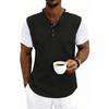 Mens Loose Short Sleeve Waffle Henley T Shirt Summer Casual Top