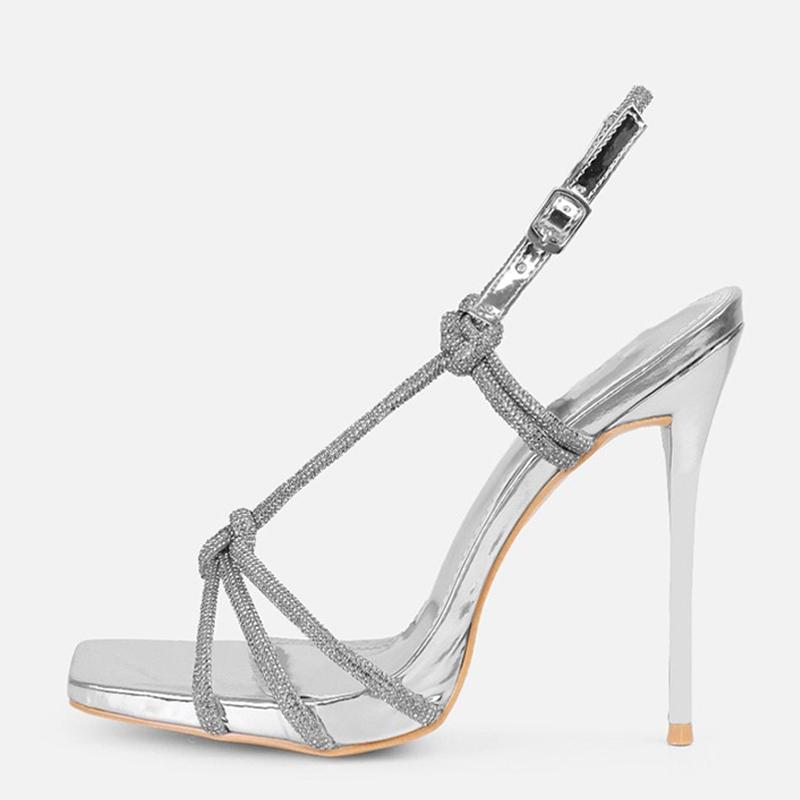 Summer Platform Open Toe Rhinestone Heels Sexy Sandals Women High Quality Crystal Narrow Band Pumps Party Prom Shoes