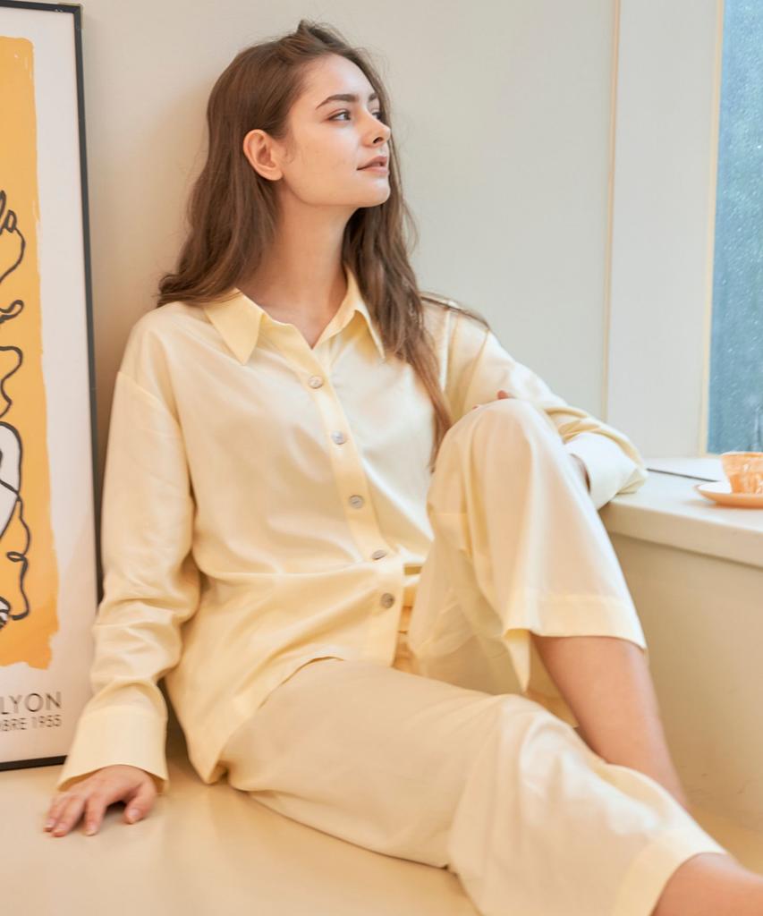 Keontueosong Yellow Cotton Modal Pajama Set