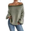 Women Sweater Off Shoulder Oversized Long Sleeve Knit Pullover Top Loose Fit Striped Print Soft Stretchy Knitting Tops