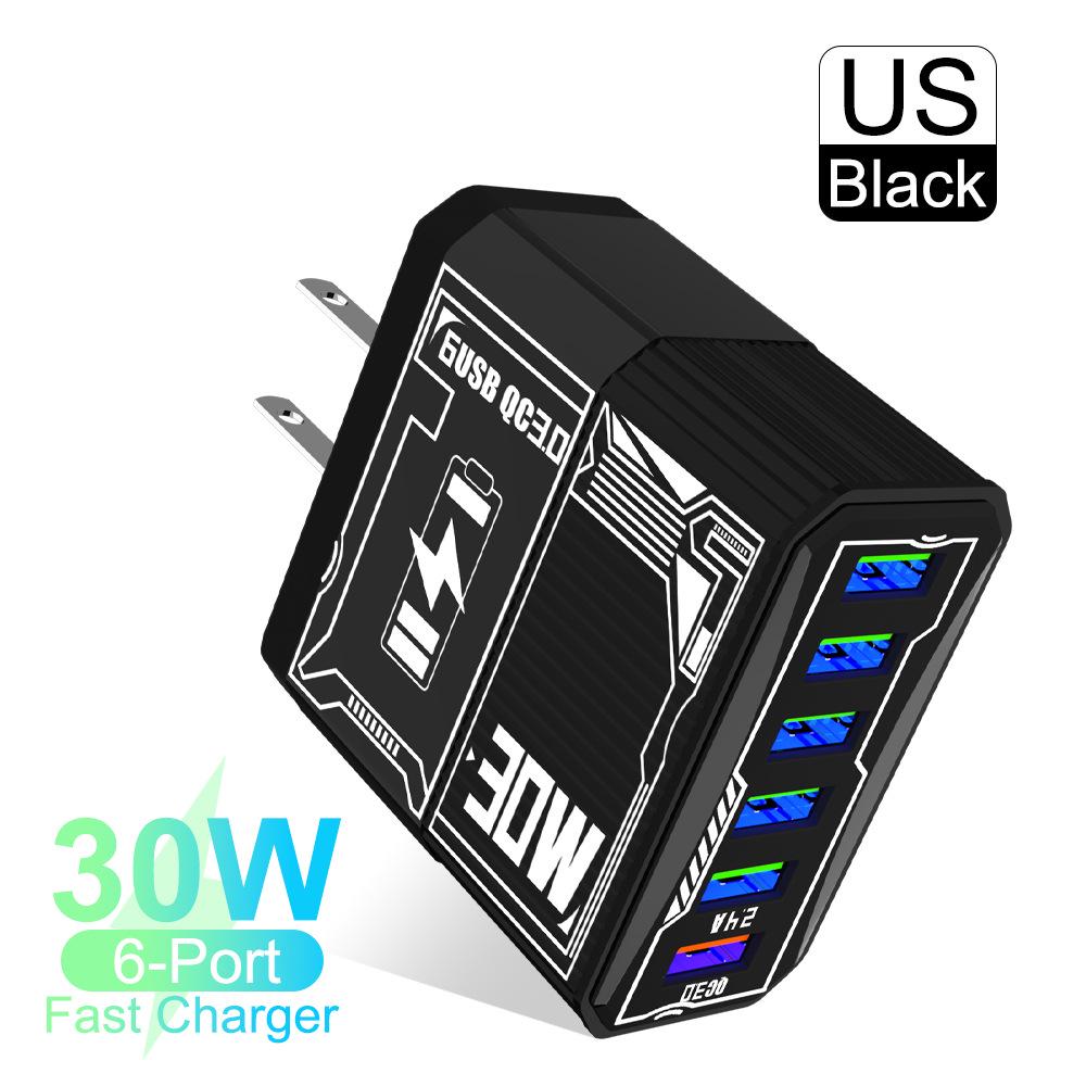 30W 6-Port USB QC3.0 Fast Charger Adapter - EU, US, UK, AU Plug