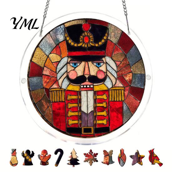 Translucent Puzzle Art Christmas Acrylic Suncatcher, Holiday Tree Snowman Stockings Red Bird Sun Catcher Pet Lover Gift Idea Kit for Adults,