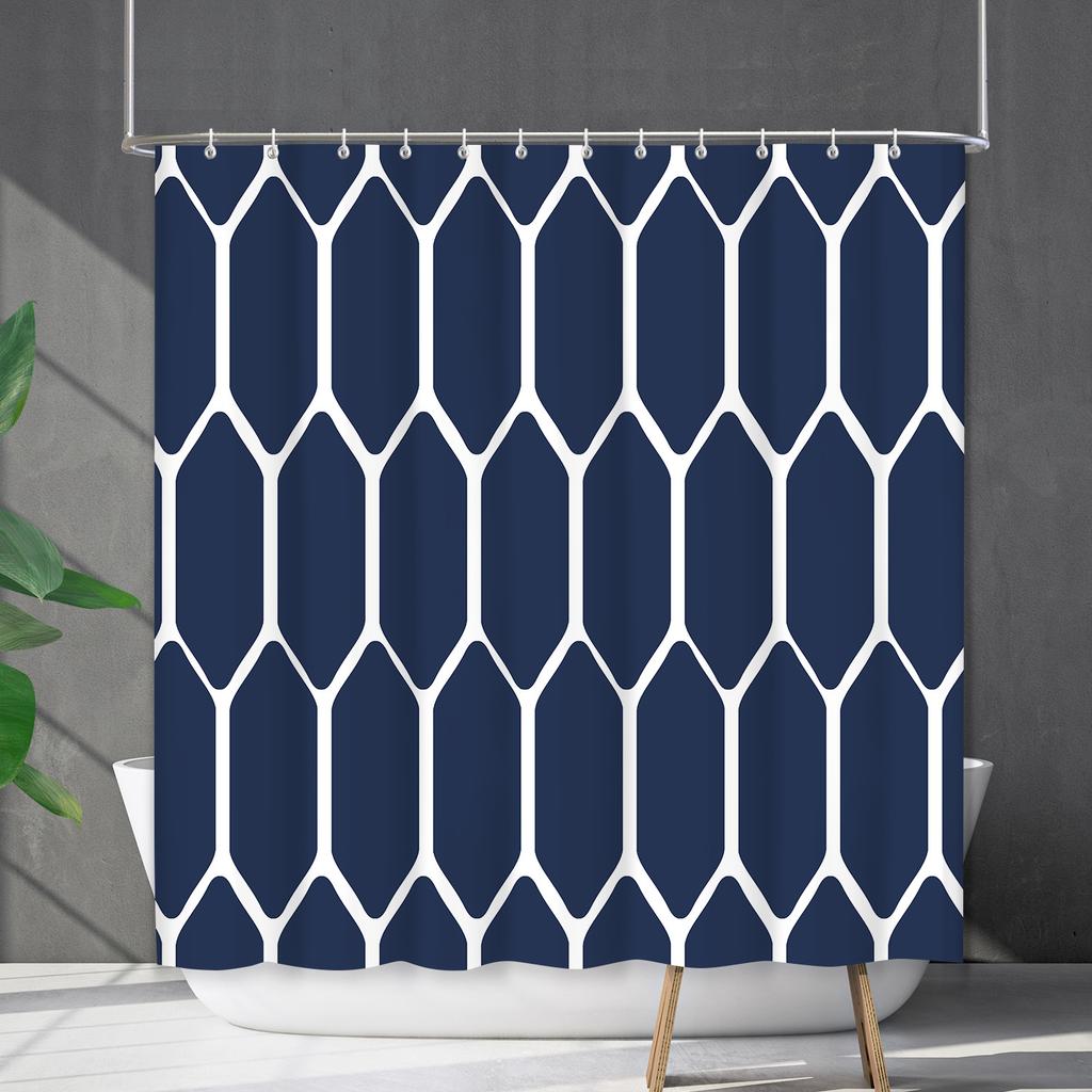 Shower Curtain Waterproof And Mildew-Proof Line Lattice Bathroom Striped Bathroom Curtain Shower Curtain Partition Curtain Free Of Punching