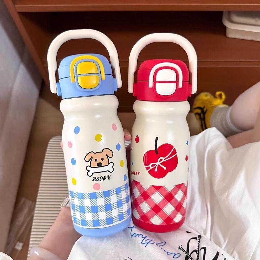 500ml Insulated Cup Double Drink with Handle Cartoon Straw Cups Heat and Cold Insulation Large Capacity Water Bottle Accessories