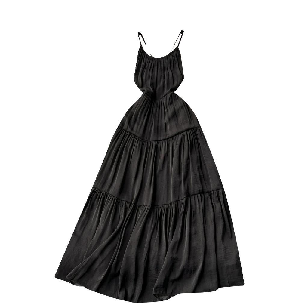 Sexy Backless Sling Skirts High Sense Vacation Wear Waist Hugging Slimming Mopping Floor Long dress Seaside Beach dress