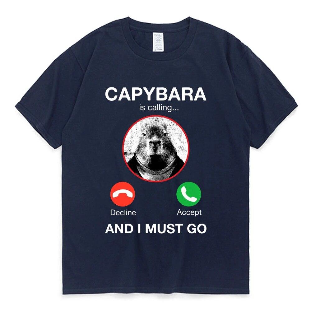 Capybara Is Calling and I Must Go T Shirt Phone Graphic T-shirts Unisex Women Clothing 100% Cotton Short Sleeves Oversized Tees