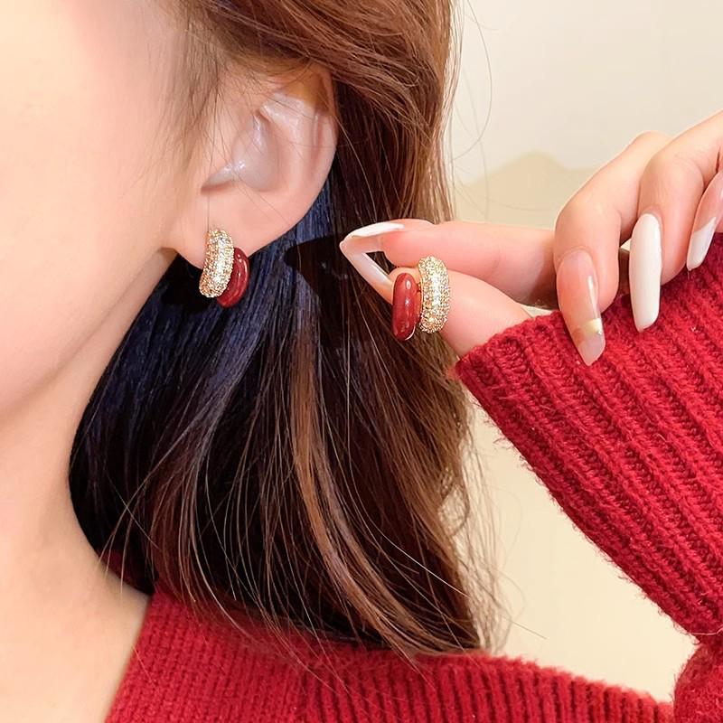 Elegant Angora Red Heart Earrings: Real Gold Electroplated with Diamonds - Perfect for Festive Occasions