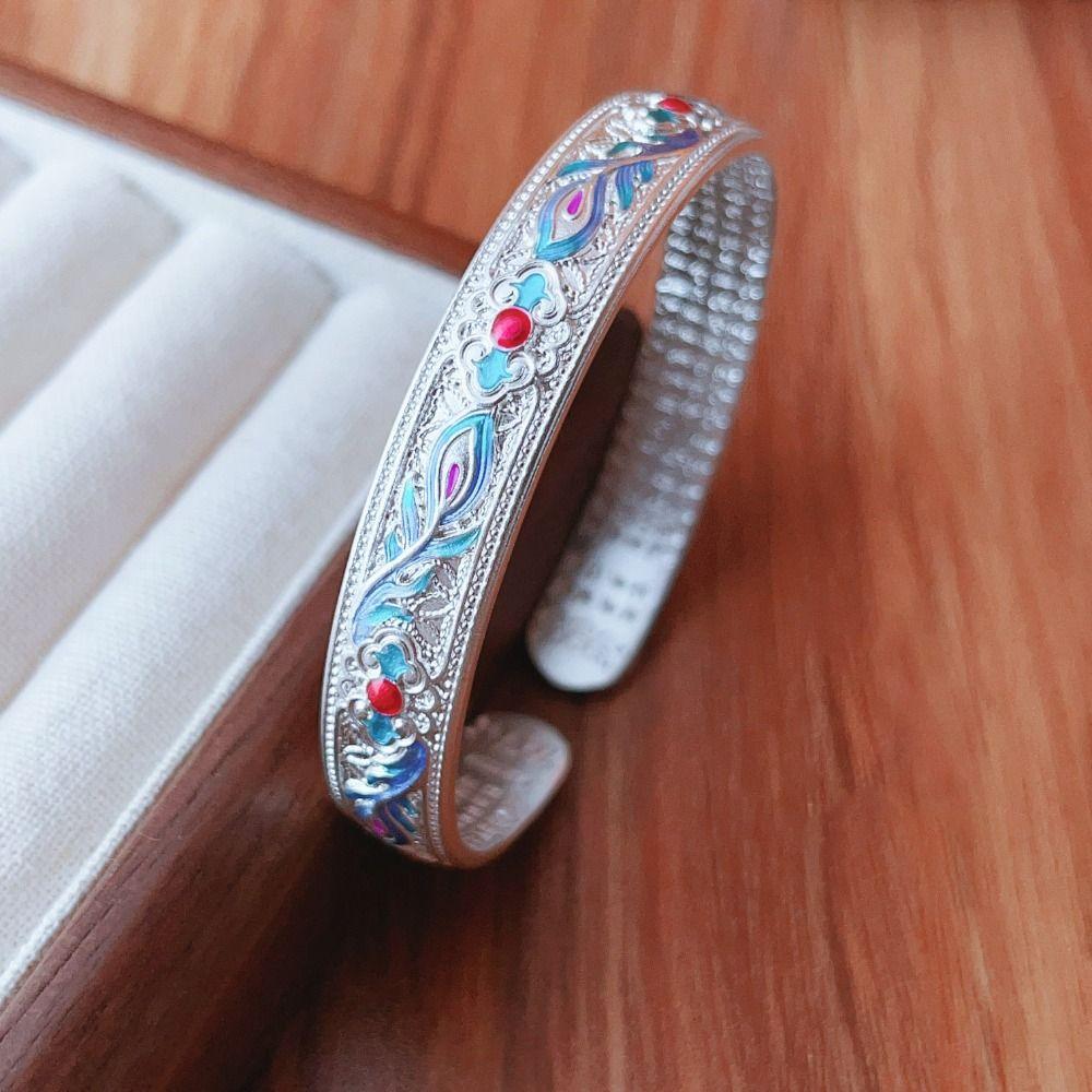 Traditional Phoenix Feather Enamel Bracelet Classic Chinese Cloisonne Bracelet  Accessories