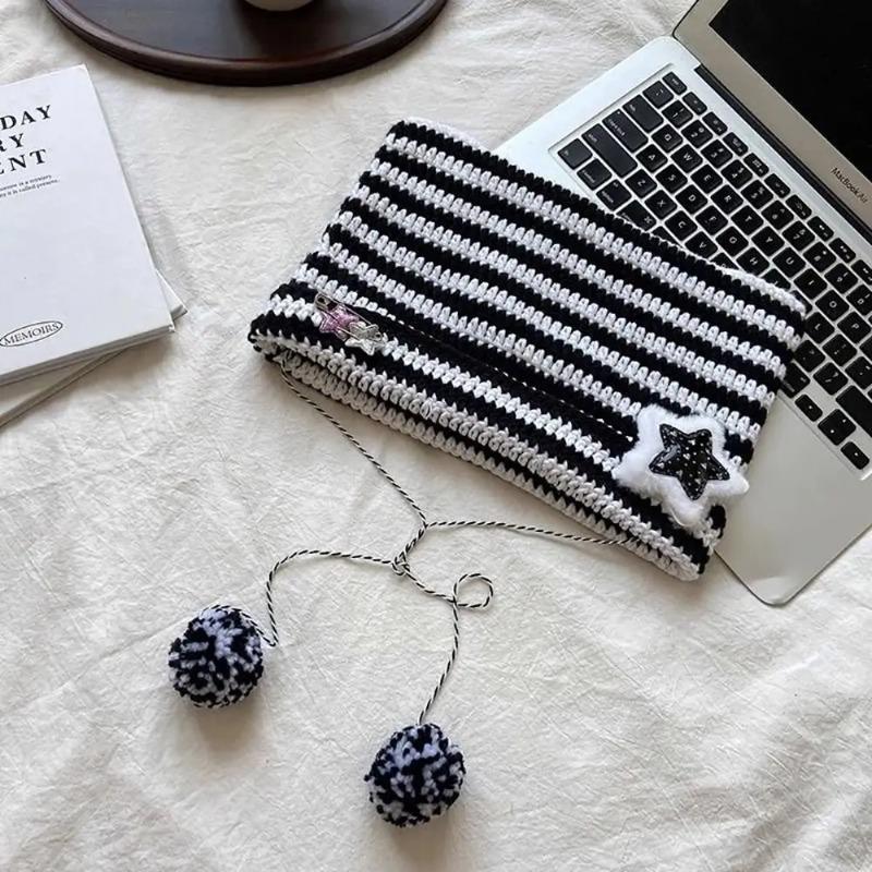 Y2K Beanie Hat Ins Devil Ear Striped Knitted Cap Autumn Winter Hip-hop Cute Cat Ears Pointed Pullover Women's Hats