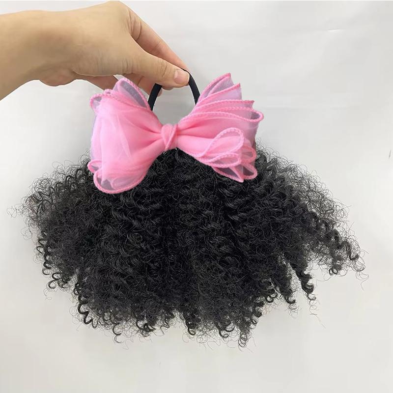 2pcs/ Luxury Kids Hair Buns Kids Afro Puff Soft Like Natural Human Hair Hand Feel Marley Kinky Bulk for Hair Girl with Elastic