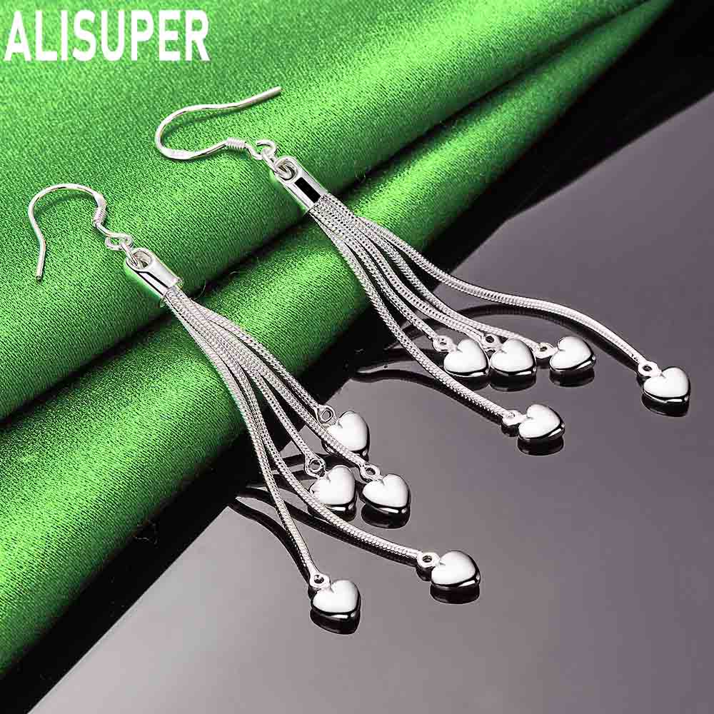 Exquisite 925 Sterling Silver Tassel Heart Pendant Earrings - Stylish Wedding Jewelry