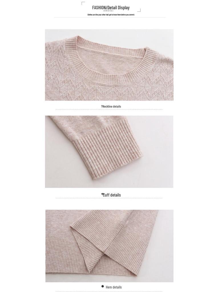 Spring 2025 Solid Color Round Neck Sweater for Middle-Aged and Elderly Women - New National Style, Simple Long-Sleeved Pullover Top