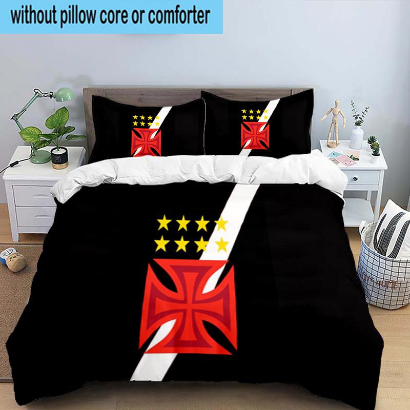 3PCS Red Cross CR Flamengo Printed Bedding Set, Includes A Duvet Cover and Two Pillowcases for Bedroom, Suitable for All Seasons