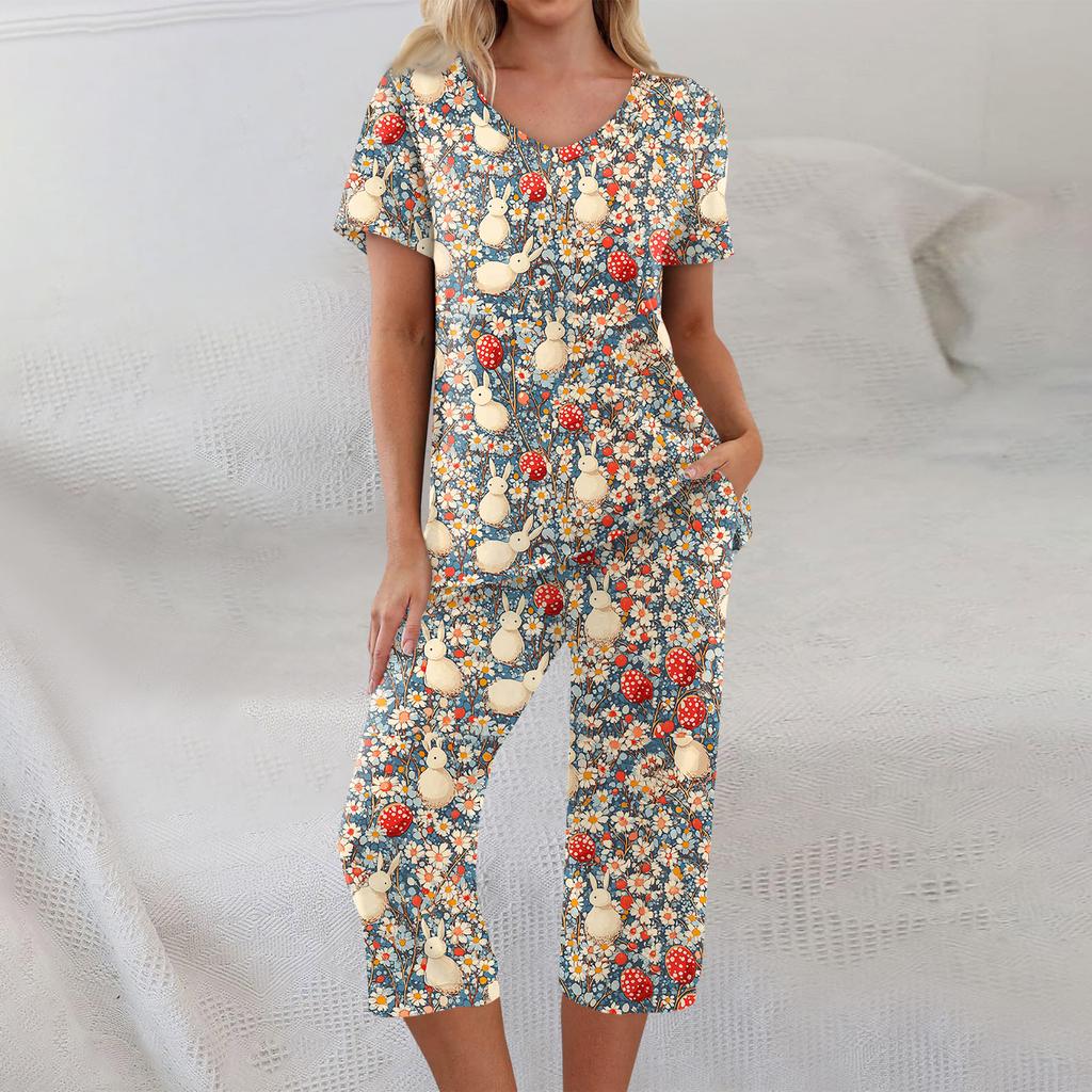 2 Piece Sets For Women Short Sleeve Top And Pants With Pockets Workout Soft  Print Sets