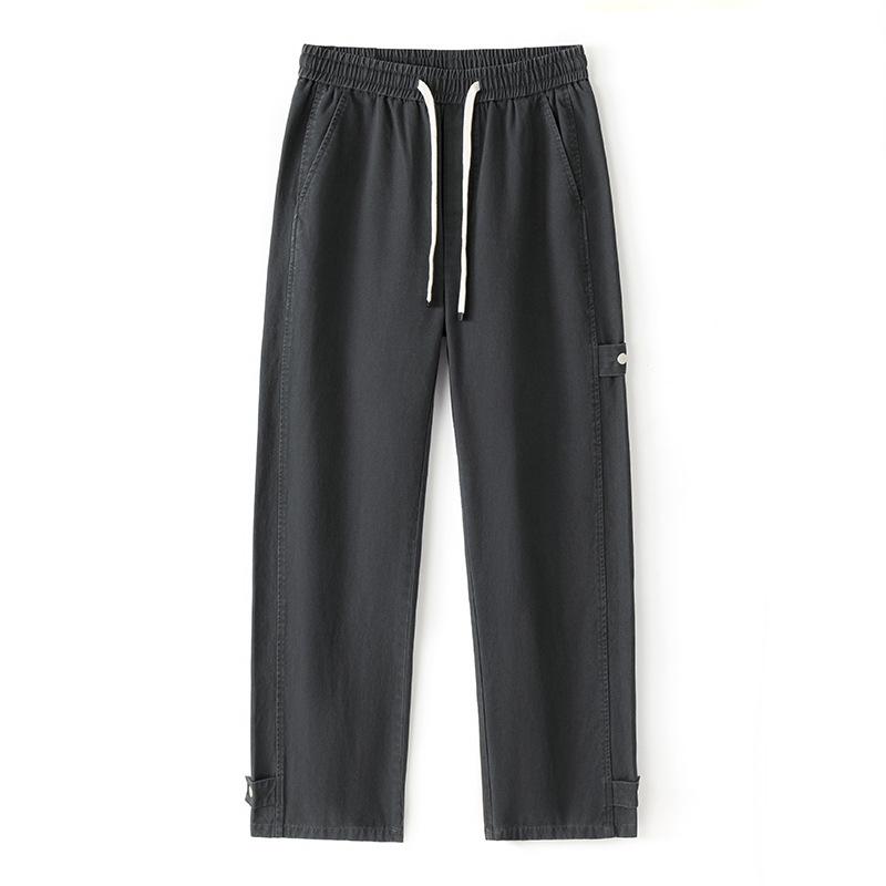 Pure cotton casual pants men's autumn new retro trendy brand loose wide-leg drape straight elastic waist trousers