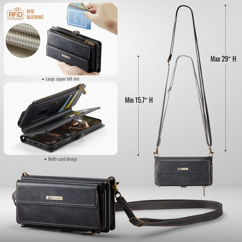 Long Lanyard Flip Leather Phone Case for Samsung Galaxy S26 Ultra S25 FE S24 Plus S23 S22 S21 A57 A17 A16 A56 A15 A55 A14 A54 Zipper Wallet Card Cover