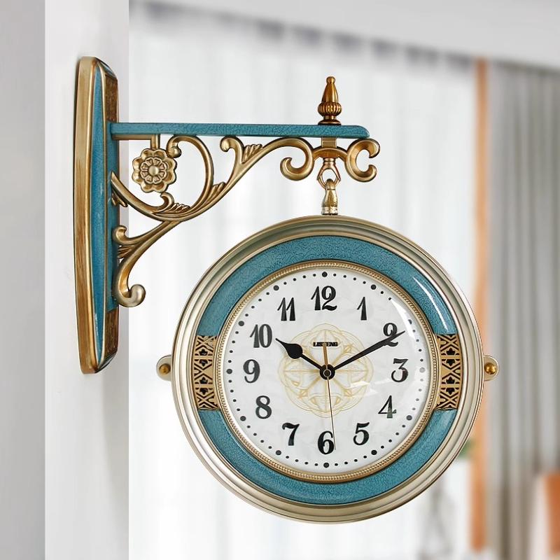 Double-Sided Wall Clock European Style Silent Wall Clock Modern Minimalist Quartz Hanging Clocks Bedroom Decoration Accessory