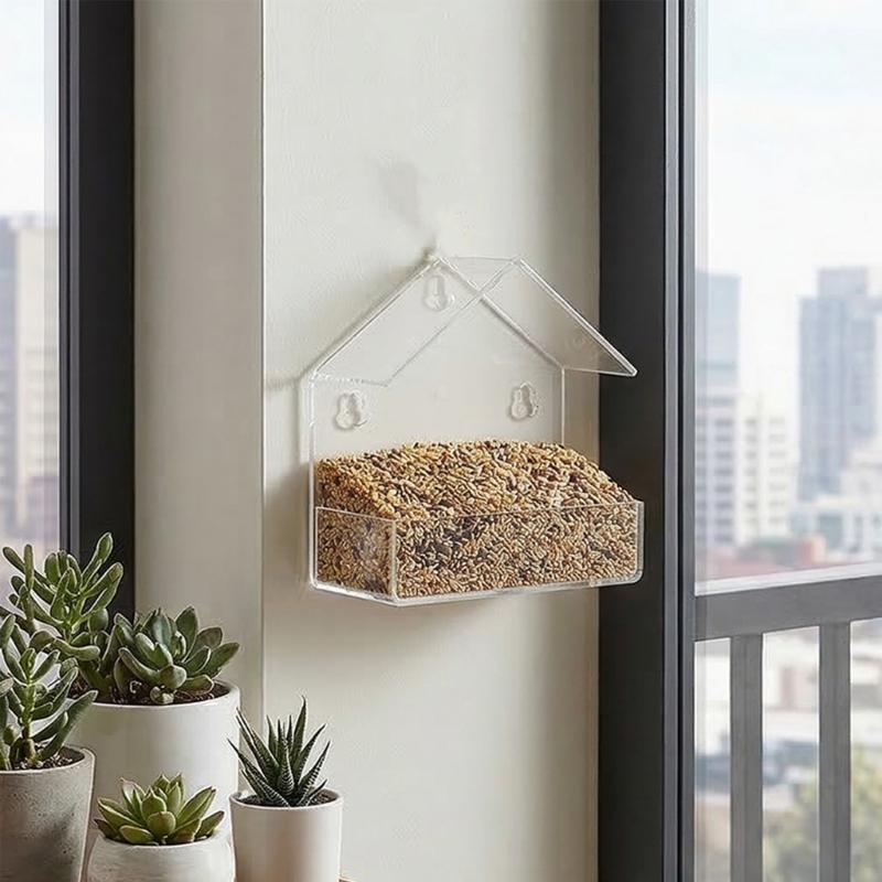 Parrots Feeding Station Double Food Chambers Transparents Container Scratch Proof Secure Cage Attachment