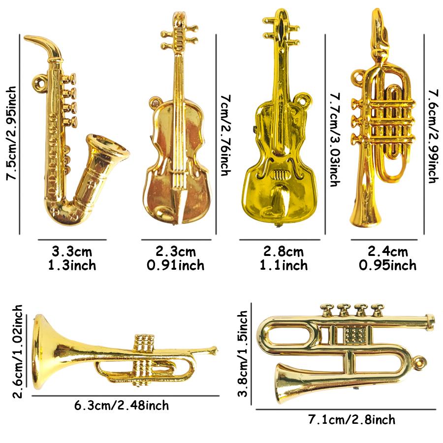 9/18pcs Mini Golden Musical Instrument Ornaments 2-7cm Miniature Guitar Violin Horn Saxophone Dollhouse Decor Desktop Display
