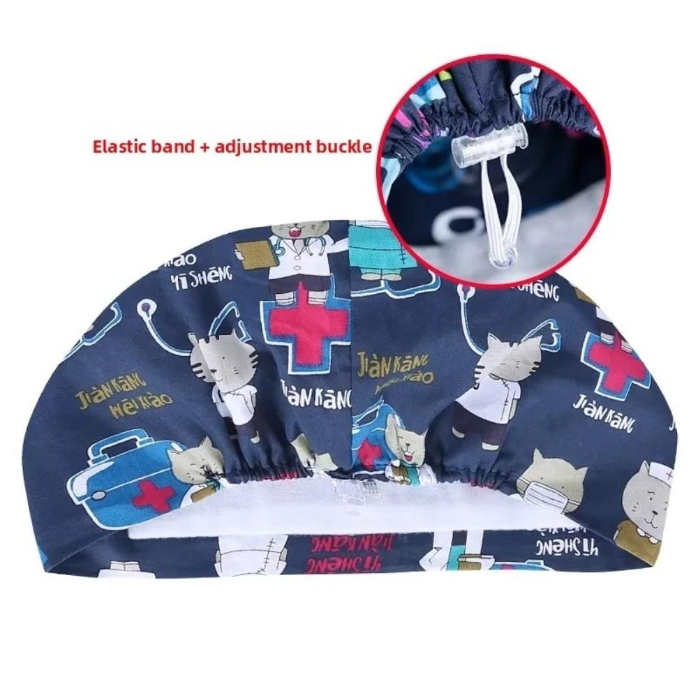 Unisex Cartoon Printing Scrub Cap Pure Print Design Lab Scrub Hat Breathable Soft Adjustable Buckle Healthcare Hats Pet Hospital