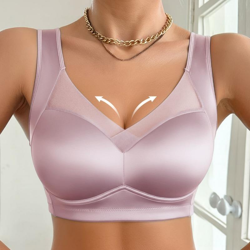 High Grade Satin Deep V Mesh Seamless Push Up Bra