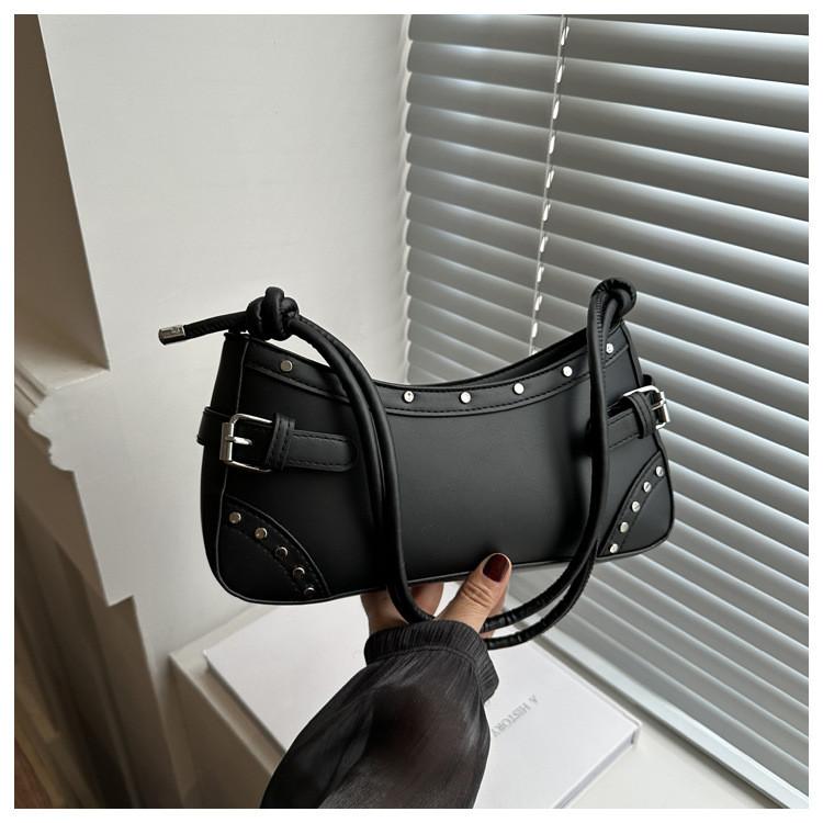 French Fashion Small Designer Pu Handbag With Studded Motorcycle Style For Daily Use