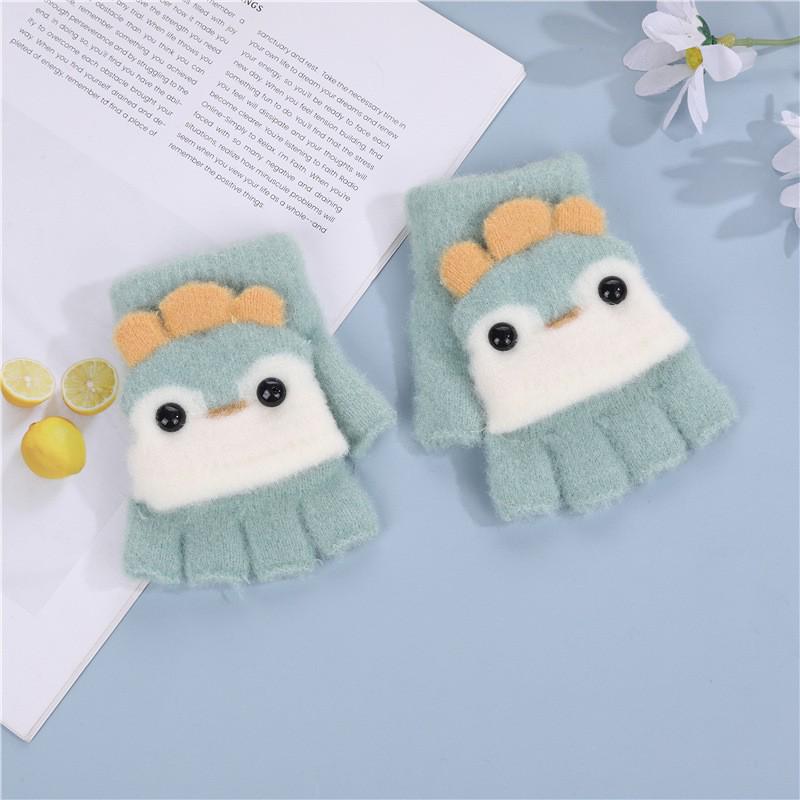 Kids' Cartoon Flip-Top Gloves: Winter Half-Finger, Thickened for Writing, Dual-Use, Cute Design for Boys and Girls