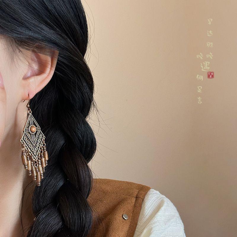 

Богемные Экзотические Этнические Серьги с Кисточками Женские Дизайнерские Длинные Серьги для Летних Серёжек Retro diamond tassel