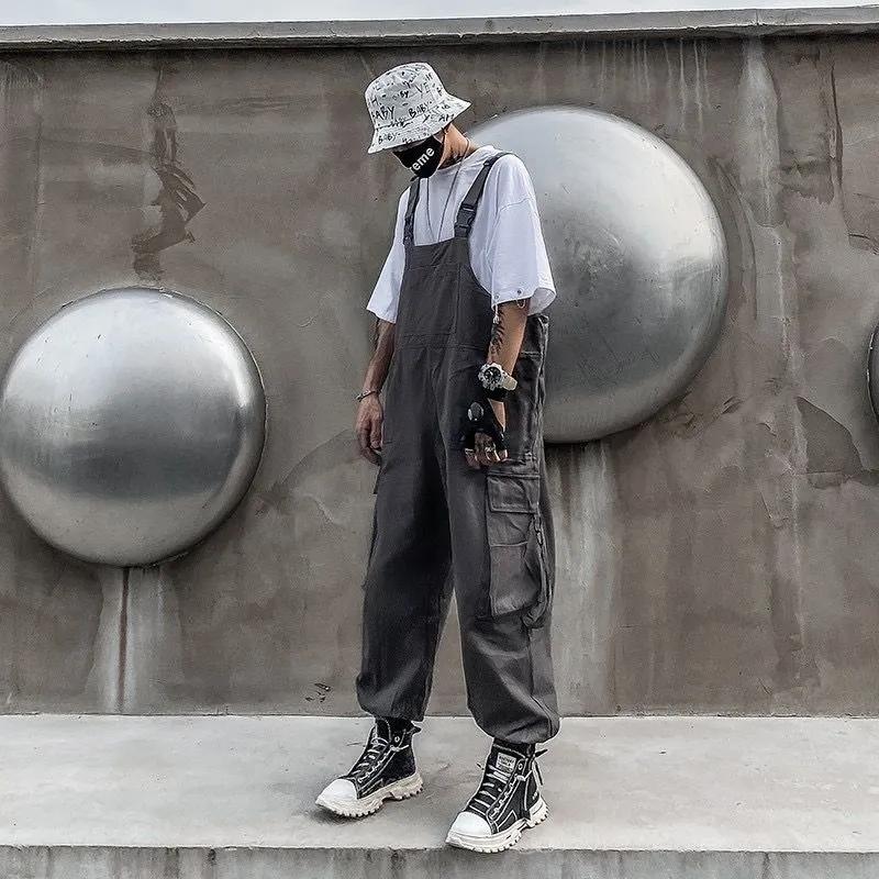 Men's and Women's Overalls of The Same Style Japanese Tide Brand Black One-piece Hip-hop National Tide Tooling Suspenders Men's Loose