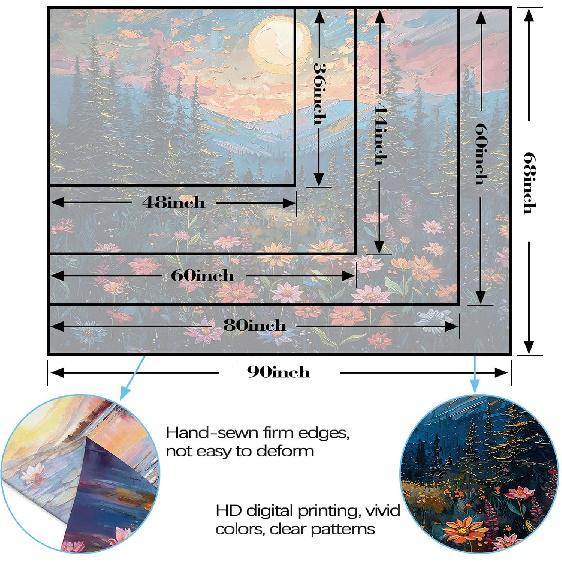 Kampdream Landscape Tapestry, Scenery Art Wall Tapestries, Nature Wall Decor for Bedroom Living Room Backdrop Sunset Wildflowers 36×48 Inches