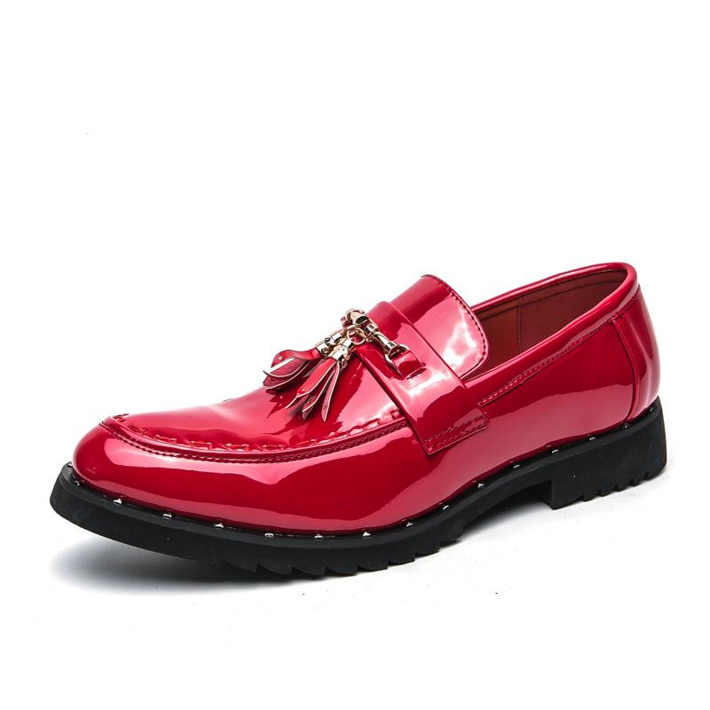 Cross-Border Men s British Casual Pointed-Toe Korean Style Tassel Leather Shoes 39 красный