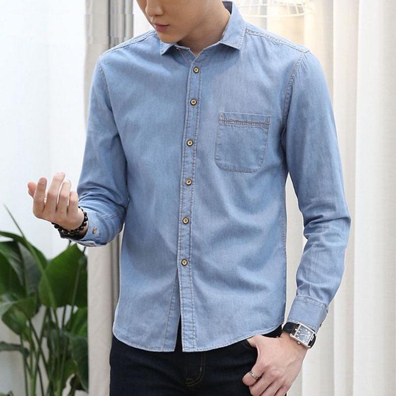 Men Denim Jeans Shirt Casual Long 
