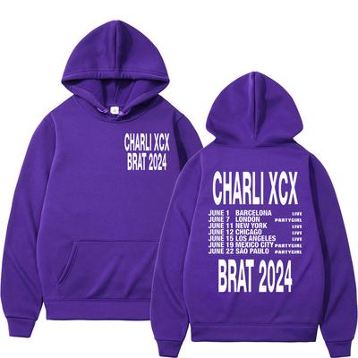 Charli XCX Brat Tour Hoodie mit doppelseitigem Druck für Männer und Frauen, lässige langärmlige Sweatshirts, modische übergroße Fleece-Pullover