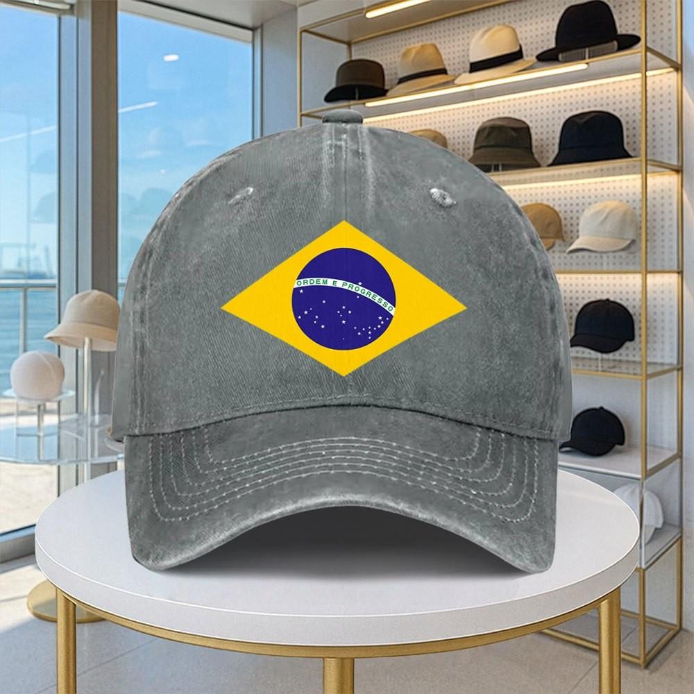 Brazil Flag Washed Baseball Cap Adjustable Denim Sun Hat Unisex Casual Sports Headwear