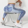 Digital bedruckte Denim-Hose in Blau, enge Höhe, schnelltrocknende Yoga-Hose, Sport-Laufhose, Fitness-Hose für Damen