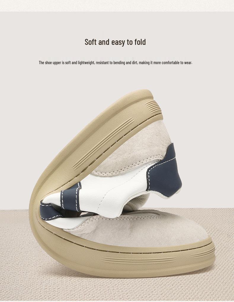 Men's Plus Size Quality Cowhide Skate Shoes, European Color Block Trendy White Casual Sports Sneakers