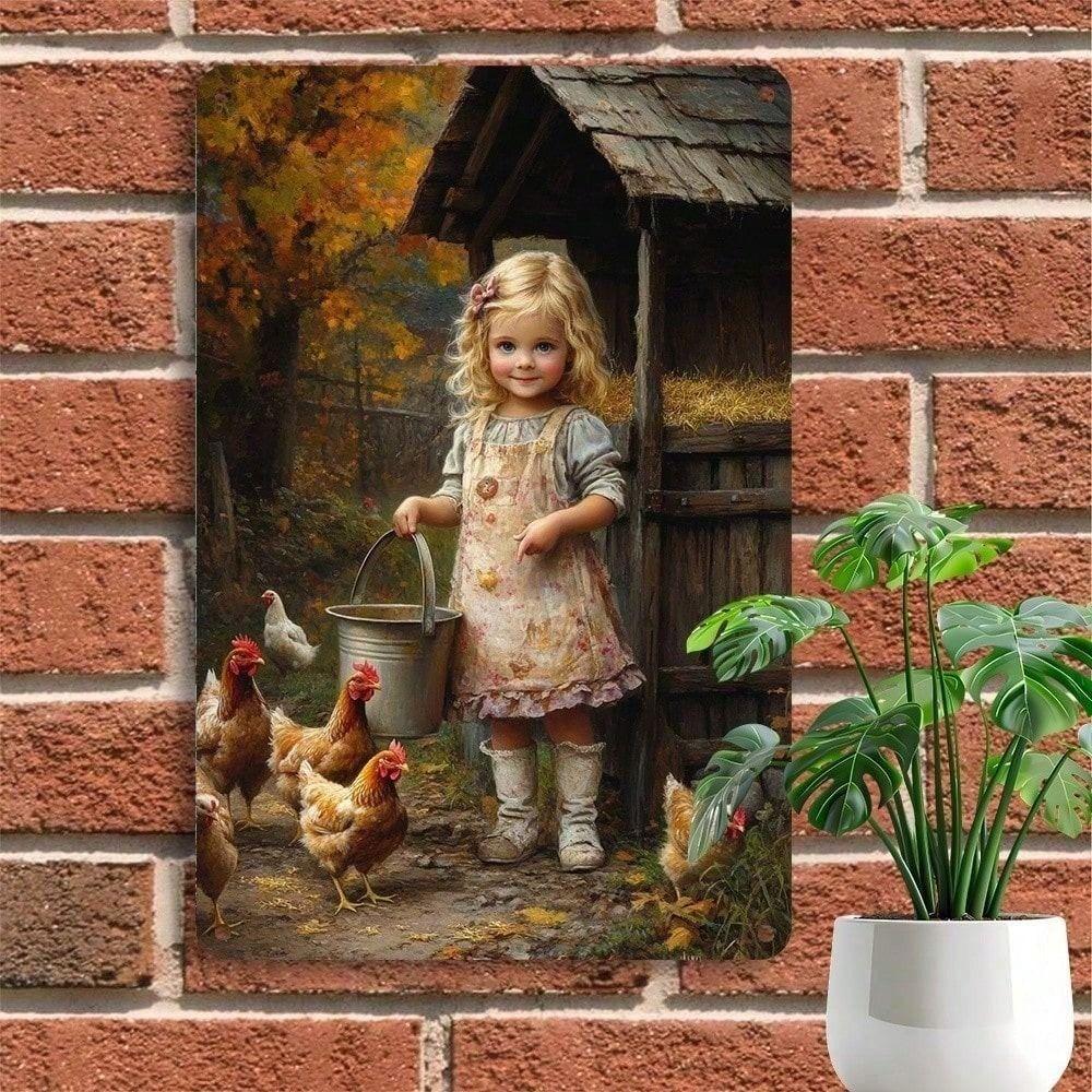 Vintage Metal Wall Panel Hen and Barn, Home and Outdoor Holiday Decor