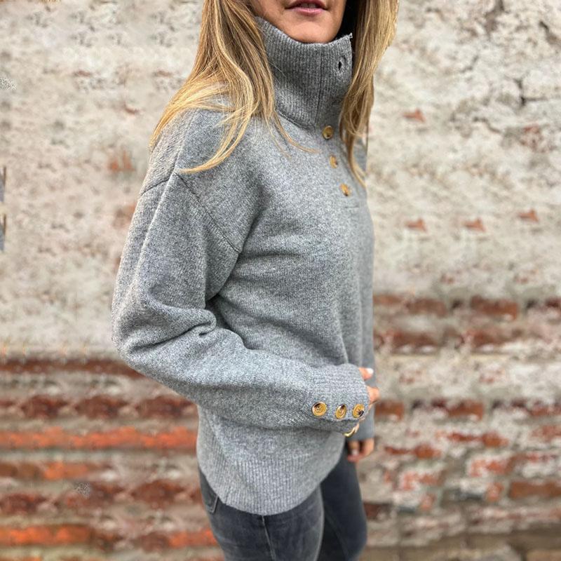 Autumn Winter Women's Stand Collar Plus-size Sweater Solid Color Casual Loose Pullover Knit Top