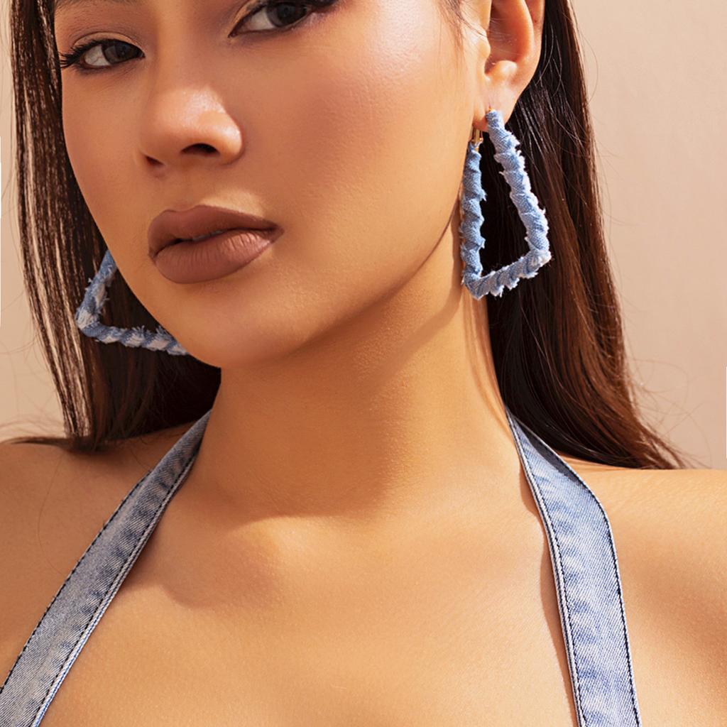 Retro Exaggerated Denim Print Earrings Stud Earrings For Women, Simple Winding Ring Earrings.