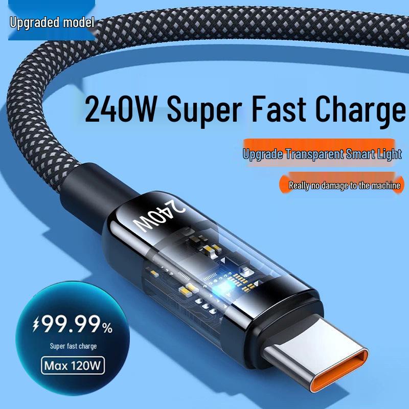 Cablu de Date USB-C Transparent Ultra-Rapid de 240W pentru Huawei, Honor, Vivo, Oppo