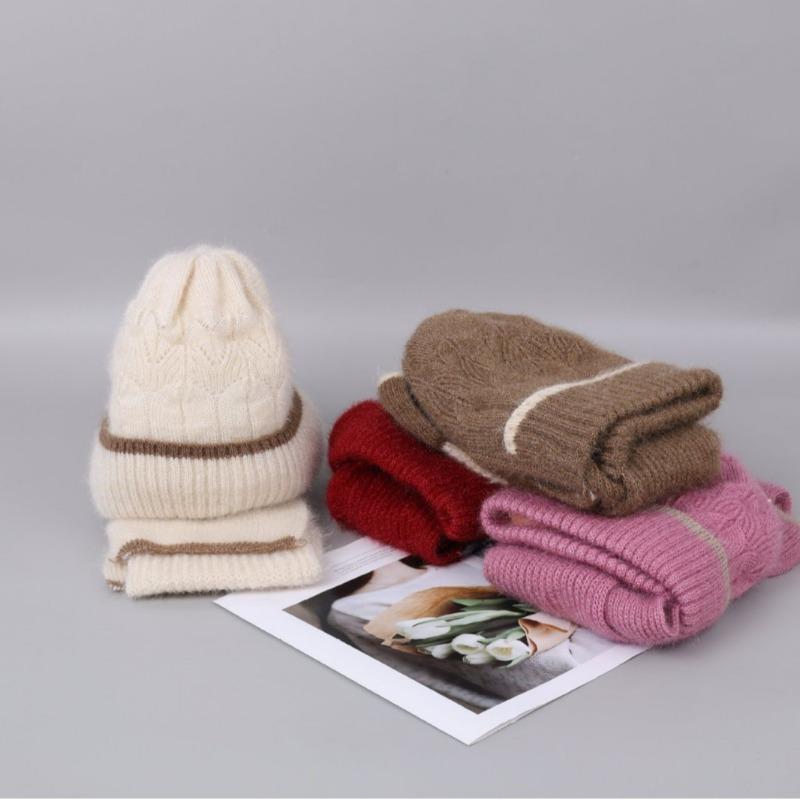Fleece hat, scarf, integrated knitted hat, mother ear protectors, headgear, cycling thermal neck protector, women