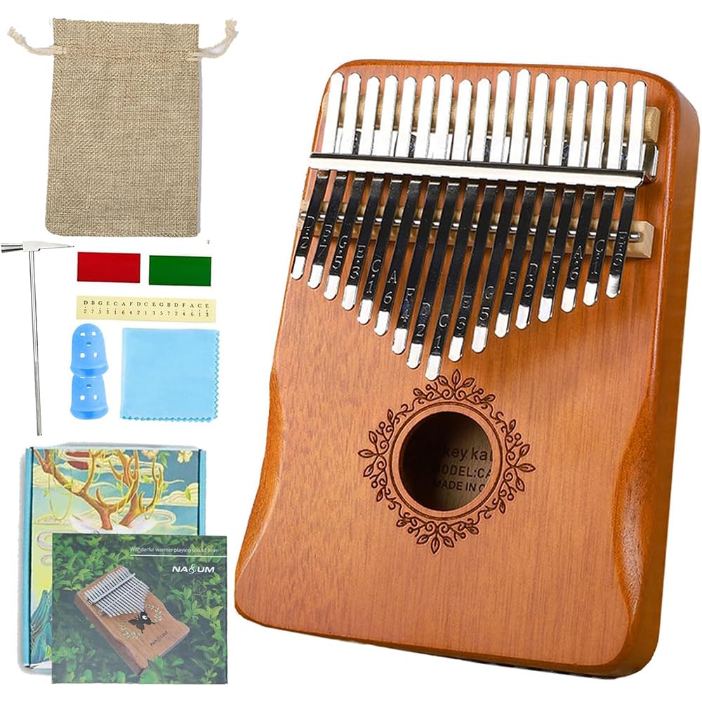 Kalimba, 17-Key Mahogany Thumb Piano, Pre-Tuned, Scale Engraved, Tuned, Includes Japanese Sheet Music, Beginner's Guide, Thumb Piano Set, Perfect