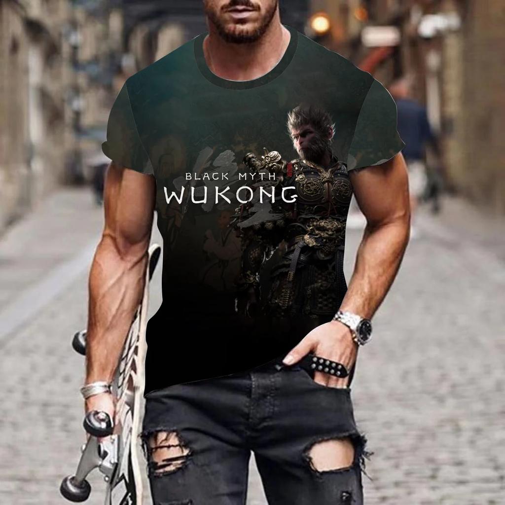 2024 Children's Adult Super Large T-shirt Wukong New Top and T-shirt Casual Fantasy Clothing Pattern Men's Printed T-shirt Men's